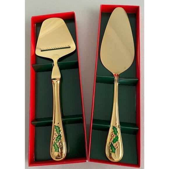 24K Gold Plated Pastry server and cheese slicer with Enamel inlay Retroneu - Picture 1 of 9
